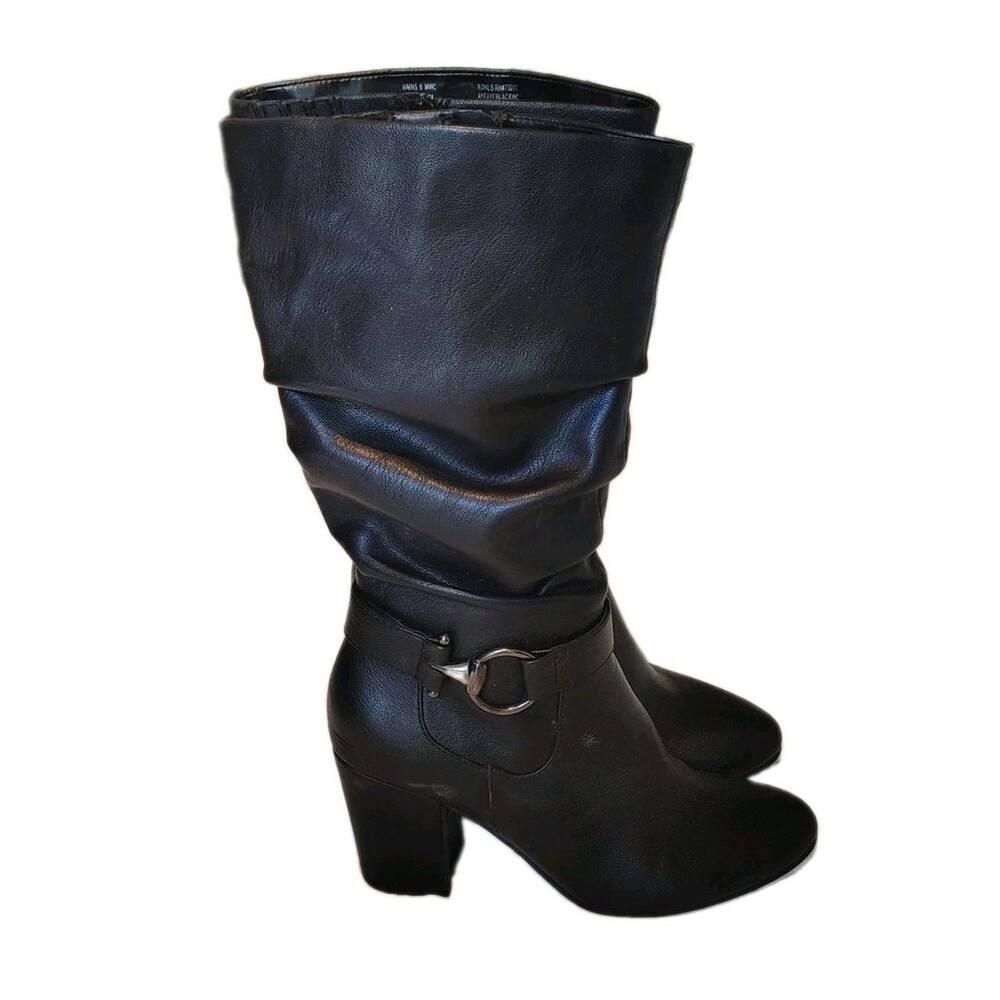 Kohl's Black Slouchy Mid-Calf Heeled Boots Women's Size 6 MWC